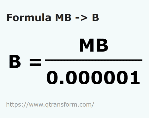 formula Megabytes in Bytes - MB in B