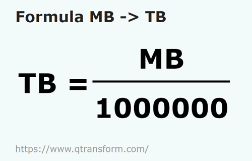 formule Megabyte naar Terabyte - MB naar TB