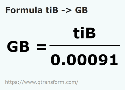 vzorec Tebibajtů na Gigabajtů - tiB na GB