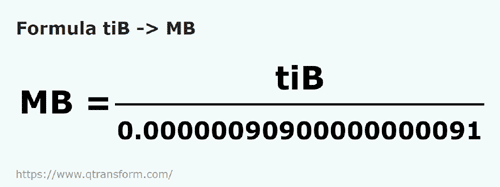formule Tebibytes en Megabytes - tiB en MB