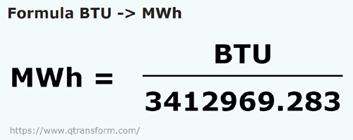 formula BTU em Megawatts hora - BTU em MWh