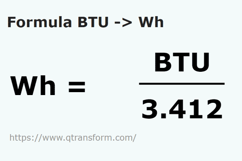 formula BTU na Watogodzina - BTU na Wh
