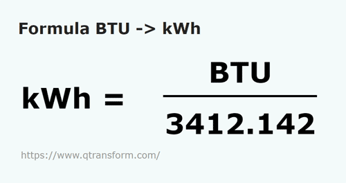 formula BTU to Kilowatts hour - BTU to kWh