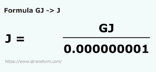 formula гигаджоули в джоуль - GJ в J