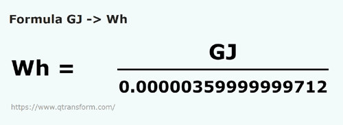 formula Gigadżule na Watogodzina - GJ na Wh