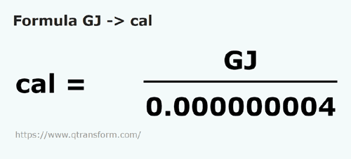 formula Gigajoules em Calorias - GJ em cal