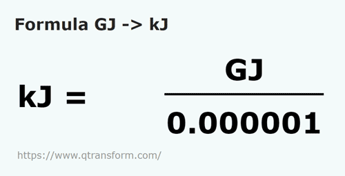 formule Gigajoules en Kilojoules - GJ en kJ