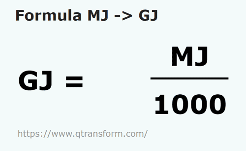 umrechnungsformel Megajoule in Gigajoulen - MJ in GJ