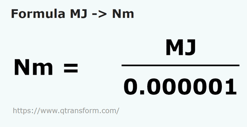 formula мегаджоуль в Ньютон-метр - MJ в Nm