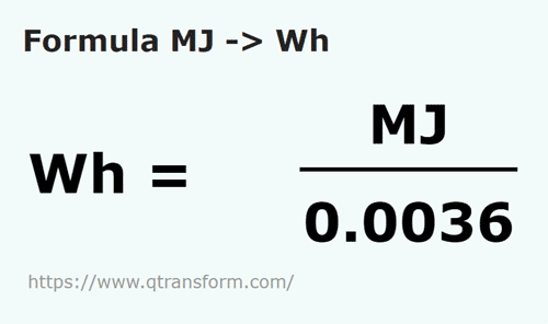 formula Megajouli in Watti ora - MJ in Wh