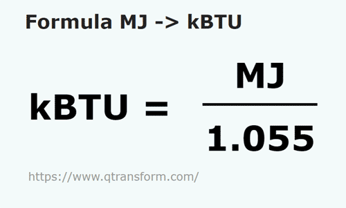 formula мегаджоуль в килоБТЕ - MJ в kBTU