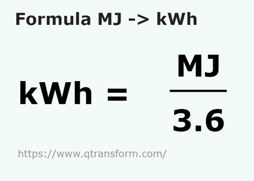 formula Megajoules em Quilowatts hora - MJ em kWh