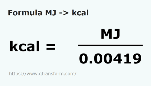 formula мегаджоуль в килокалория - MJ в kcal