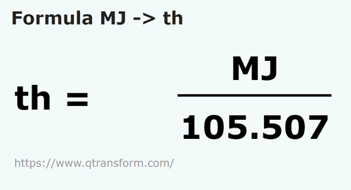 formula Megajoule in Therm - MJ in th