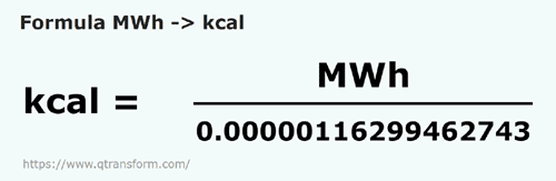 formula Megawatti ora in Kilocalorii - MWh in kcal