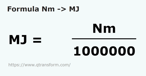 formule Newtonmetrer naar Megajoule - Nm naar MJ