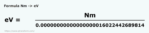 formula Ньютон-метр в электрон вольт - Nm в eV