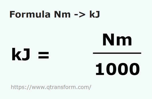formula Ньютон-метр в килоджоуль - Nm в kJ