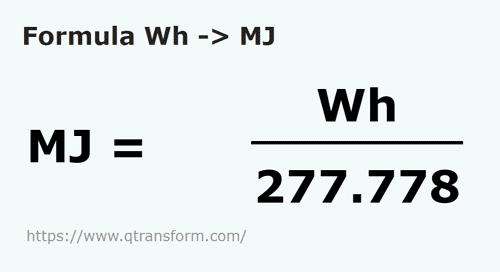 formula Watogodzina na Megadzule - Wh na MJ