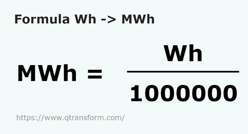 formula Watt jam kepada Megawatt jam - Wh kepada MWh