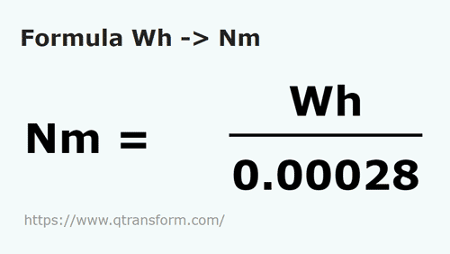 formula Watogodzina na Niutony metr - Wh na Nm