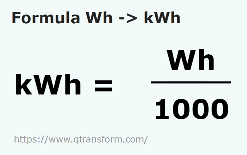 formula Watt jam kepada Kilowatt jam - Wh kepada kWh