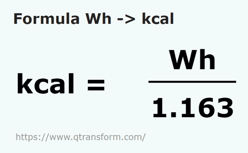 formula Watt hora em Kilocalorias - Wh em kcal