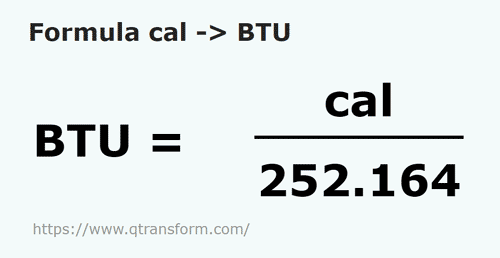 formula Calories to BTU - cal to BTU