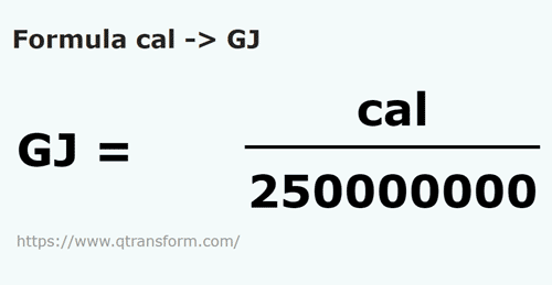 formula Calorii in Gigajouli - cal in GJ