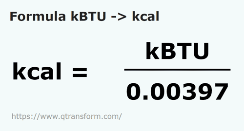 vzorec KiloBTU na Kilokalorie - kBTU na kcal