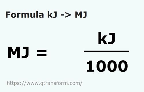 formula килоджоуль в мегаджоуль - kJ в MJ