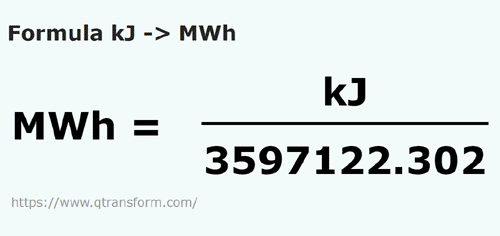 formula Kilojoule kepada Megawatt jam - kJ kepada MWh
