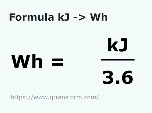 formula Kilojulios a Vatios hora - kJ a Wh