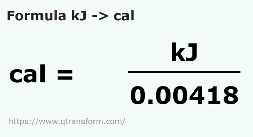 formula килоджоуль в калория - kJ в cal