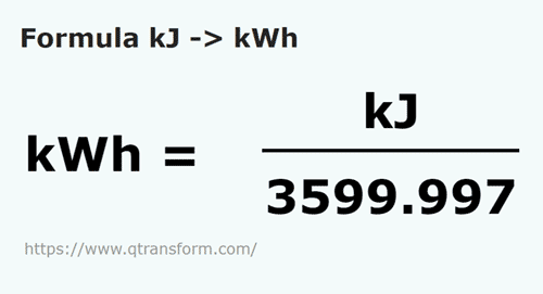 umrechnungsformel Kilojoule in Kilowattstunde - kJ in kWh