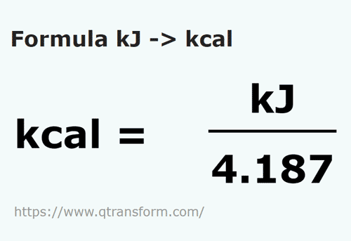 formula Kilojoules to Kilocalories - kJ to kcal