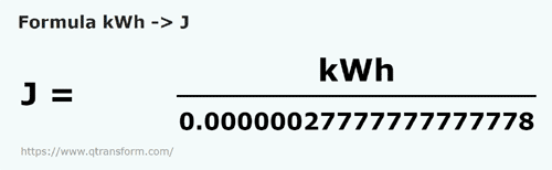 formula Kilowatogodziny na Dżule - kWh na J