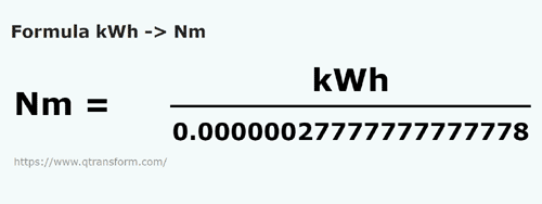 formula Kilowatogodziny na Niutony metr - kWh na Nm