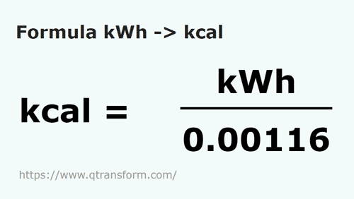 formule Kilowattuur naar Kilocalorie - kWh naar kcal