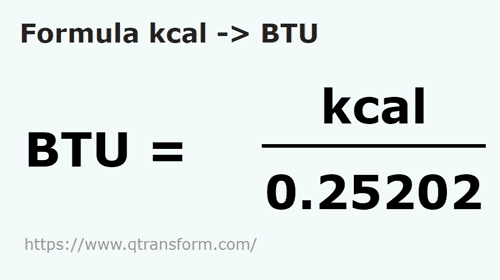 formule Kilocalorie naar BTU - kcal naar BTU