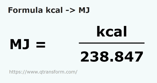 formula Kilocalorías a Megajulios - kcal a MJ