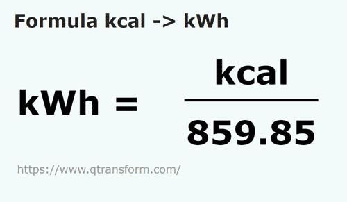 formula Kilokalori kepada Kilowatt jam - kcal kepada kWh