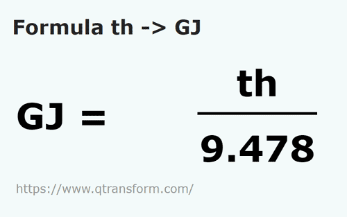formula Therm kepada Gigajoule - th kepada GJ