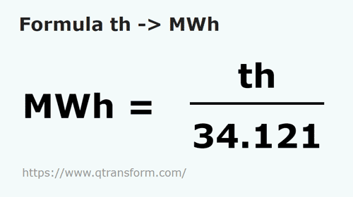 formula Therm kepada Megawatt jam - th kepada MWh