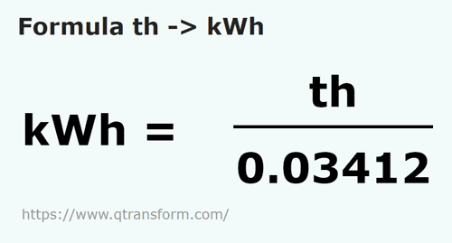 formula терм в киловатт час - th в kWh