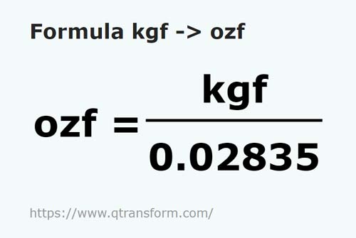 formula Quilogramas força em Onças força - kgf em ozf