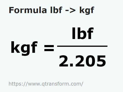 umrechnungsformel Kraftpfund in Kilogrammkraft - lbf in kgf