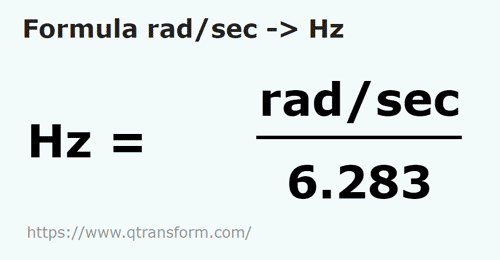 formula Radianos por segundo em Hertz - rad/sec em Hz