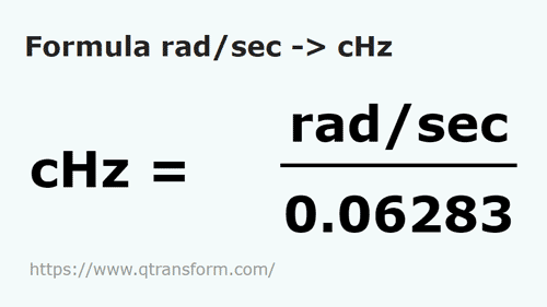 formula Radianes por segundo a Centihercios - rad/sec a cHz