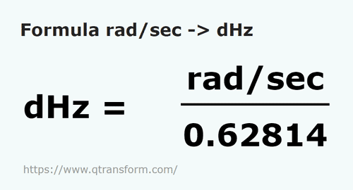 formulu Radyan bölü saniye ila Desihertz - rad/sec ila dHz